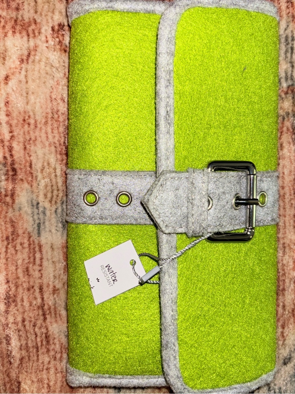 Women’s Lime Green Felt Wallet Clutch with Gray Trim and Buckle